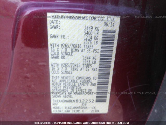 5N1AN0NW8EN812252 - 2014 NISSAN XTERRA X/S/PRO-4X RED photo 9