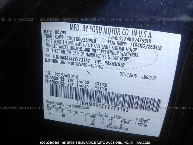 1LNHM86SXYY773162 - 2000 LINCOLN LS BLUE photo 9