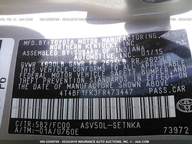 4T4BF1FK3FR473447 - 2015 TOYOTA CAMRY LE/XLE/SE/XSE GOLD photo 9