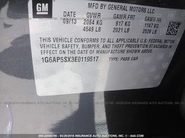 1G6AP5SX3E0119517 - 2014 CADILLAC CTS GRAY photo 9