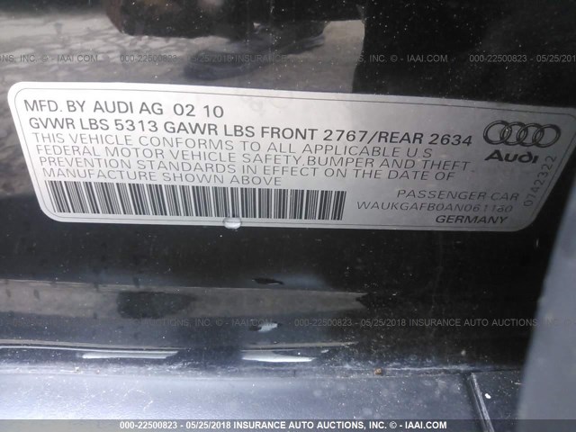 WAUKGAFB0AN061160 - 2010 AUDI A6 PRESTIGE შავი ფოტო 9