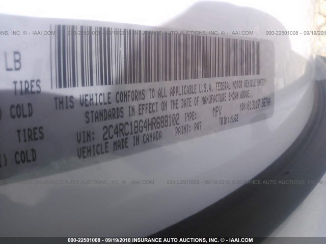 2C4RC1BG4HR688102 - 2017 CHRYSLER PACIFICA TOURING L თეთრი ფოტო 9