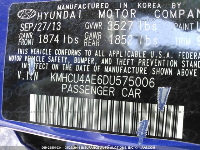 KMHCU4AE6DU575006 - 2013 HYUNDAI ACCENT GLS/SE BLUE photo 9