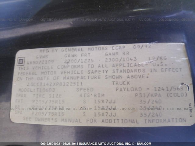 1GCCT14ZXP8122511 - 1993 CHEVROLET S TRUCK S10 BLACK photo 9