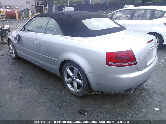 WAUDH48H37K021321 - 2007 AUDI A4 3.2 CABRIOLET QUATTRO SILVER photo 3