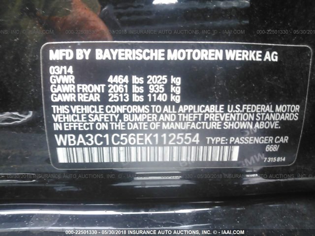 WBA3C1C56EK112554 - 2014 BMW 328 I SULEV BLACK photo 9