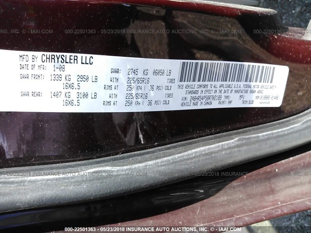2A8HR54P58R702189 - 2008 CHRYSLER TOWN & COUNTRY TOURING MAROON photo 9