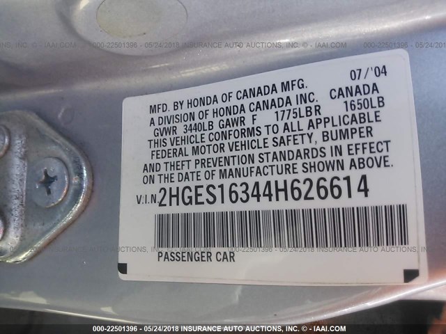 2HGES16344H626614 - 2004 HONDA CIVIC DX VP Mavi foto 9