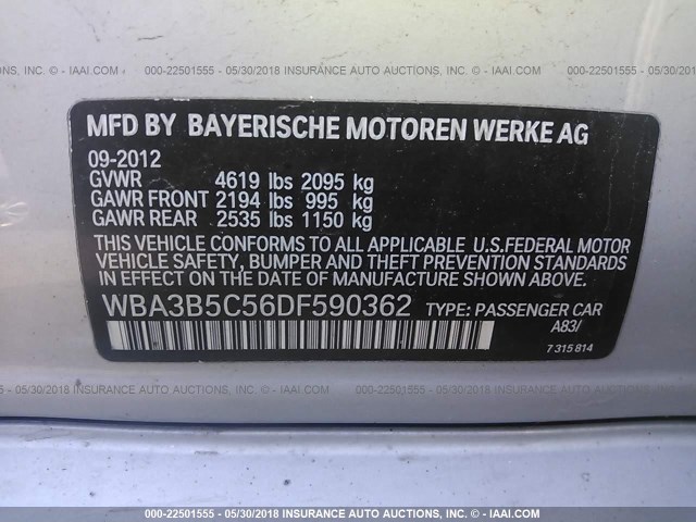 WBA3B5C56DF590362 - 2013 BMW 328 XI SULEV SILVER photo 9