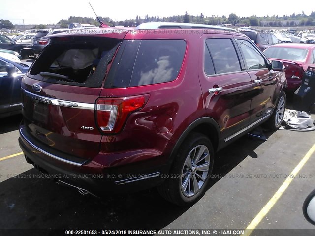 1FM5K8F89JGA20022 - 2018 FORD EXPLORER LIMITED 红色 照片 4