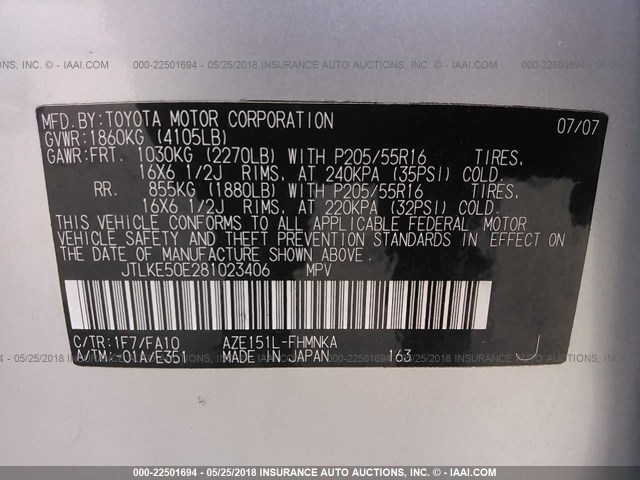 JTLKE50E281023406 - 2008 TOYOTA SCION XB ვერცხლისფერი ფოტო 9