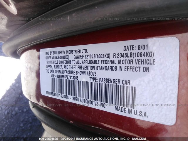 4S3BH665727613265 - 2002 SUBARU LEGACY OUTBACK RED photo 9