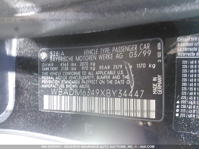 WBADM6349XBY34447 - 1999 BMW 528 I AUTOMATIC BLACK photo 9