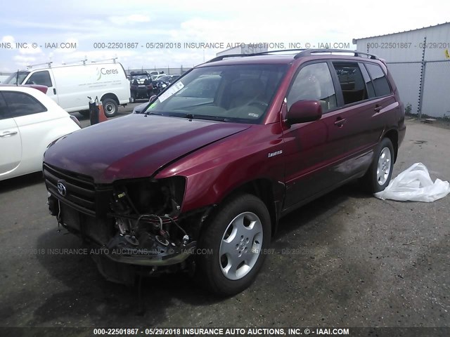 JTEEP21A350106160 - 2005 TOYOTA HIGHLANDER LIMITED RED photo 2