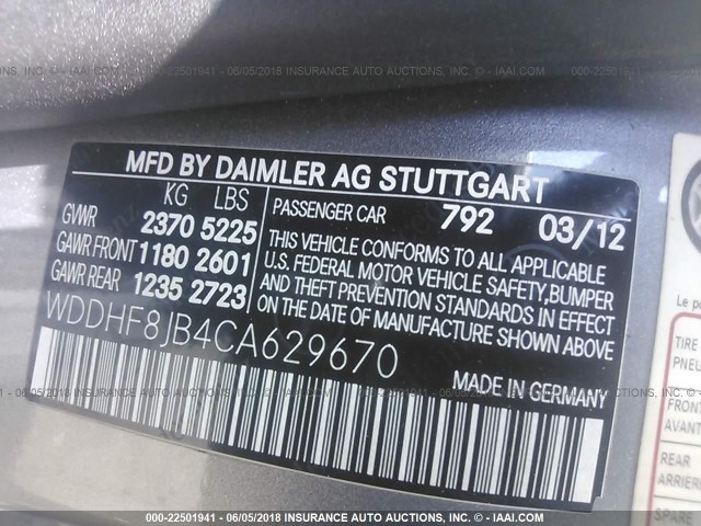 WDDHF8JB4CA629670 - 2012 MERCEDES-BENZ E 350 4MATIC SILVER photo 9