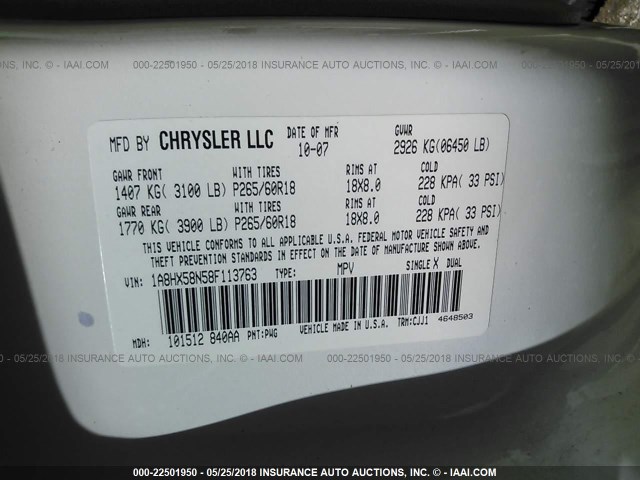 1A8HX58N58F113763 - 2008 CHRYSLER ASPEN LIMITED WHITE photo 9