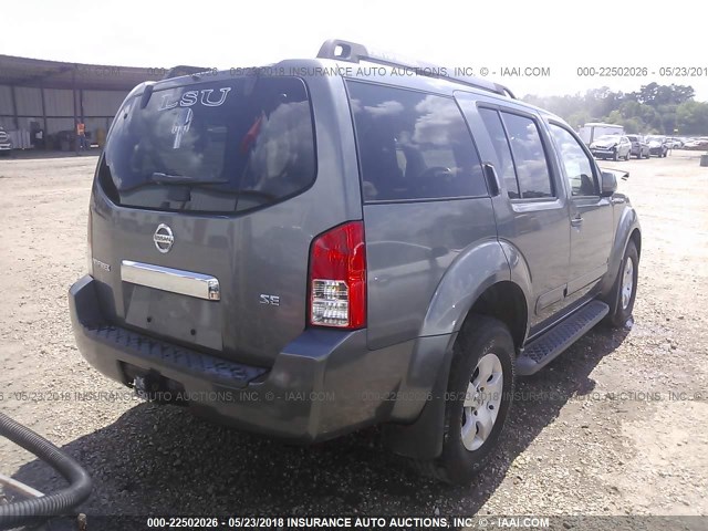 5N1AR18U77C629704 - 2007 NISSAN PATHFINDER LE/SE/XE GRAY photo 4