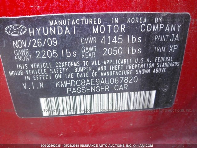 KMHDC8AE9AU067820 - 2010 HYUNDAI ELANTRA TOURING GLS/SE RED photo 9