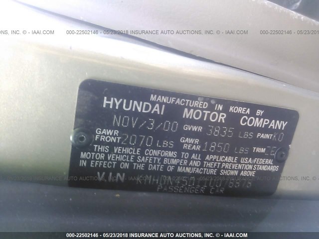 KMHDN45D11U078878 - 2001 HYUNDAI ELANTRA GLS/GT GOLD photo 9