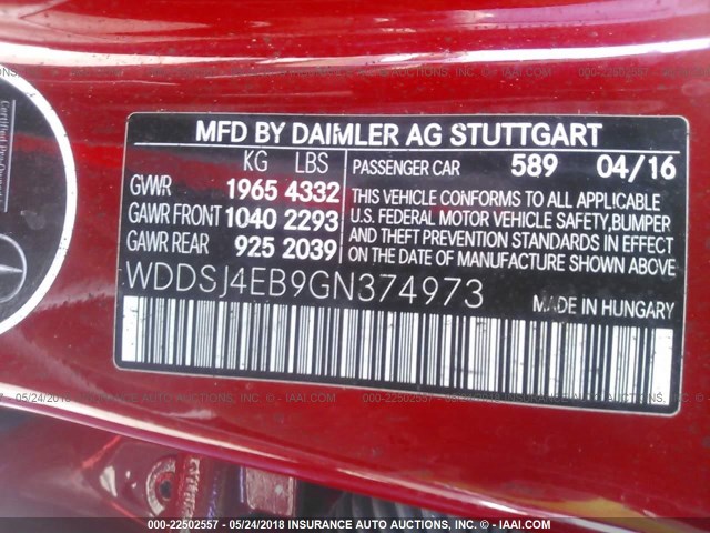 WDDSJ4EB9GN374973 - 2016 MERCEDES-BENZ CLA 250 RED photo 9