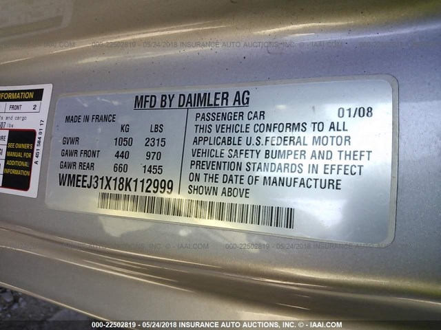 WMEEJ31X18K112999 - 2008 SMART FORTWO PURE/PASSION ORANGE photo 9