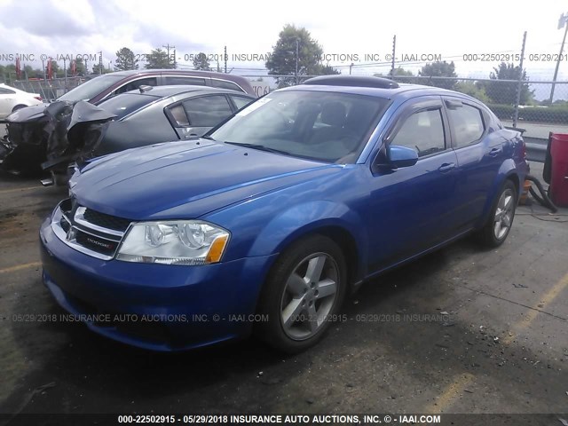 1C3CDZCB3CN313252 - 2012 DODGE AVENGER SXT BLUE photo 2