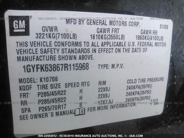 1GYFK63867R115968 - 2007 CADILLAC ESCALADE LUXURY Qara foto 9