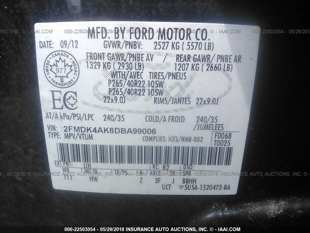 2FMDK4AK6DBA99006 - 2013 FORD EDGE SPORT BLACK photo 9