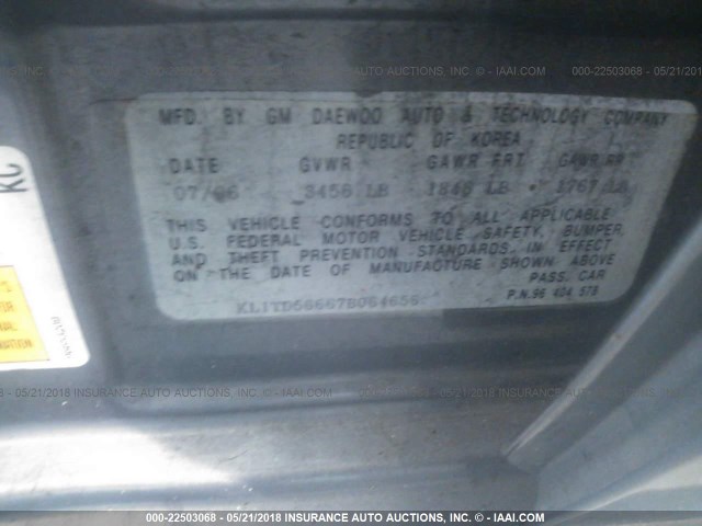 KL1TD56667B064656 - 2007 CHEVROLET AVEO LS GRAY photo 9