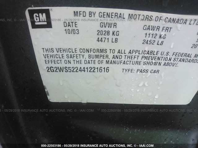 2G2WS522441221616 - 2004 PONTIAC GRAND PRIX GT2 GRAY photo 9