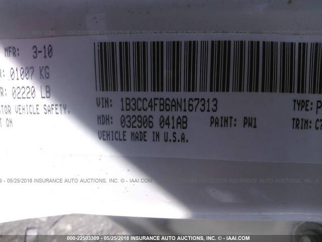 1B3CC4FB6AN167313 - 2010 DODGE AVENGER SXT WHITE photo 9