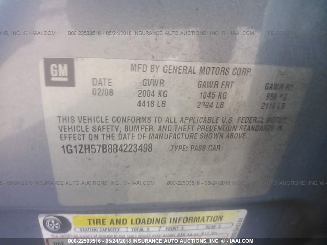 1G1ZH57B884223498 - 2008 CHEVROLET MALIBU 1LT 浅蓝色 照片 9