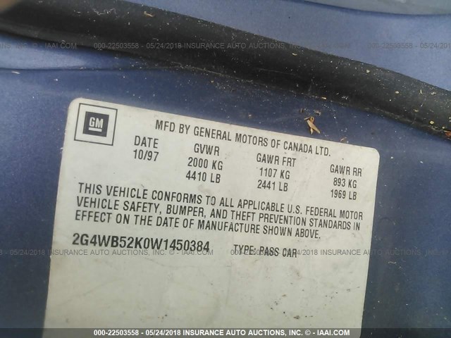 2G4WB52K0W1450384 - 1998 BUICK REGAL LS 蓝色 照片 9