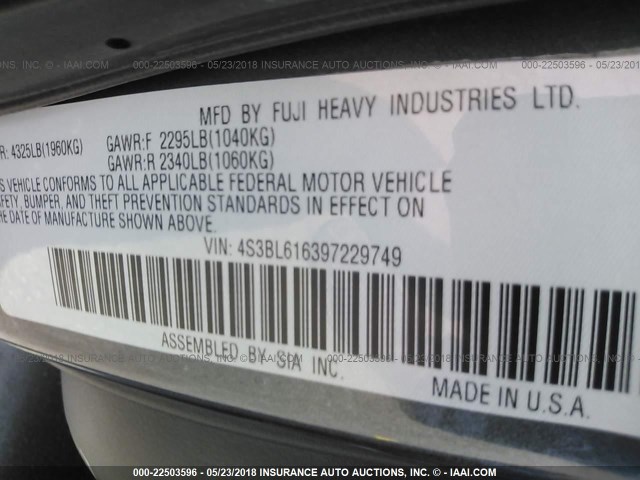 4S3BL616397229749 - 2009 SUBARU LEGACY 2.5I GRAY photo 9