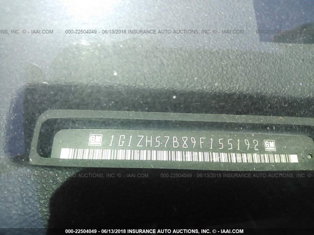 1G1ZH57B89F155192 - 2009 CHEVROLET MALIBU 1LT WHITE photo 9