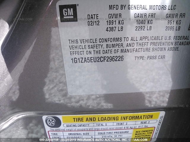 1G1ZA5EU2CF296226 - 2012 CHEVROLET MALIBU LS GRAY photo 9