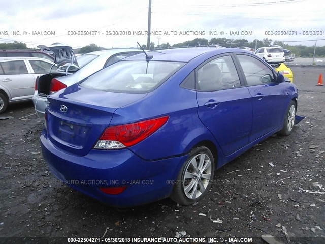 KMHCU4AE9EU650492 - 2014 HYUNDAI ACCENT GLS/SE BLUE photo 4