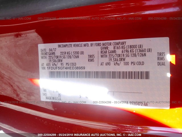 1FDUF5GT4HED38959 - 2017 FORD F550 SUPER DUTY RED photo 10