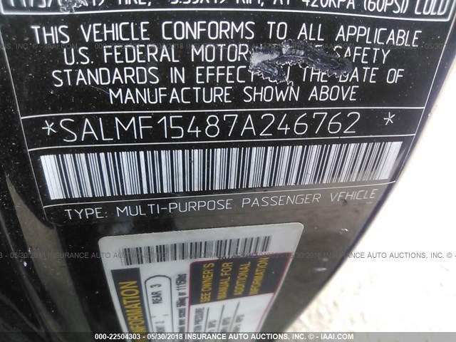 SALMF15487A246762 - 2007 LAND ROVER RANGE ROVER HSE BLACK photo 9