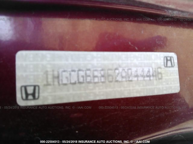 1HGCG66862A044446 - 2002 HONDA ACCORD EX/SE RED photo 9