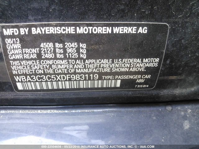 WBA3C3C5XDF983119 - 2013 BMW 320 I/XDRIVE BLUE photo 9