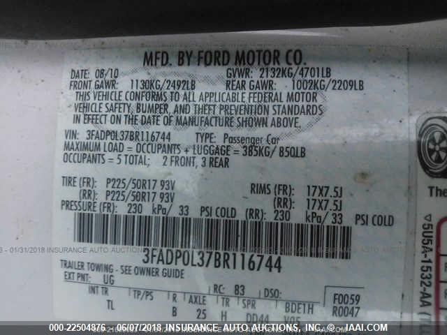 3FADP0L37BR116744 - 2011 FORD FUSION HYBRID WHITE photo 9