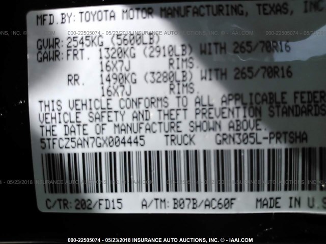 5TFCZ5AN7GX004445 - 2016 TOYOTA TACOMA DBL CAB/SR/SR5/TRD SPT/OR BLACK photo 9