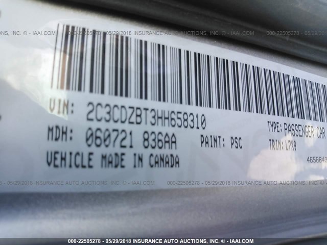 2C3CDZBT3HH658310 - 2017 DODGE CHALLENGER R/T 灰色 照片 9