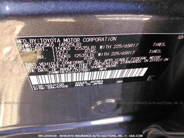 JTMWFREV2JJ727881 - 2018 TOYOTA RAV4 ADVENTURE/XLE 灰色 照片 9