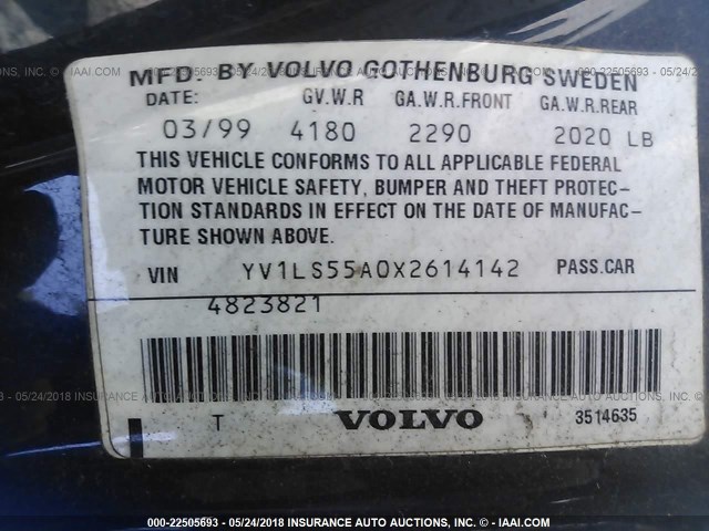 YV1LS55A0X2614142 - 1999 VOLVO S70 BLUE photo 9