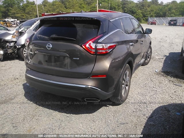 5N1AZ2MHXFN273590 - 2015 NISSAN MURANO S/SL/SV/PLATINUM BROWN photo 4