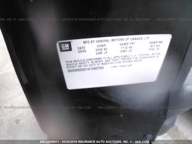 2G2WS522141345763 - 2004 PONTIAC GRAND PRIX GT2 შავი ფოტო 9