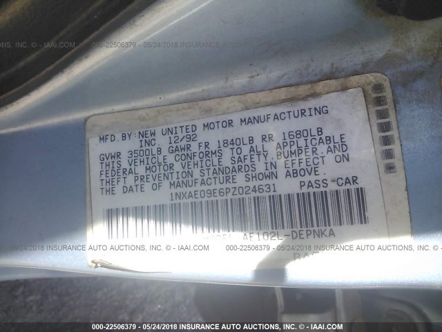 1NXAE09E6PZ024631 - 1993 TOYOTA COROLLA LE/DX ღია ლურჯი ფოტო 9