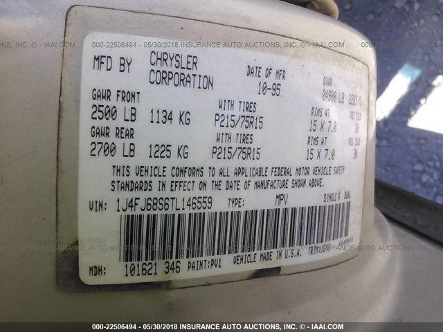 1J4FJ68S6TL146559 - 1996 JEEP CHEROKEE SPORT/CLASSIC Złoty zdjęcie 9